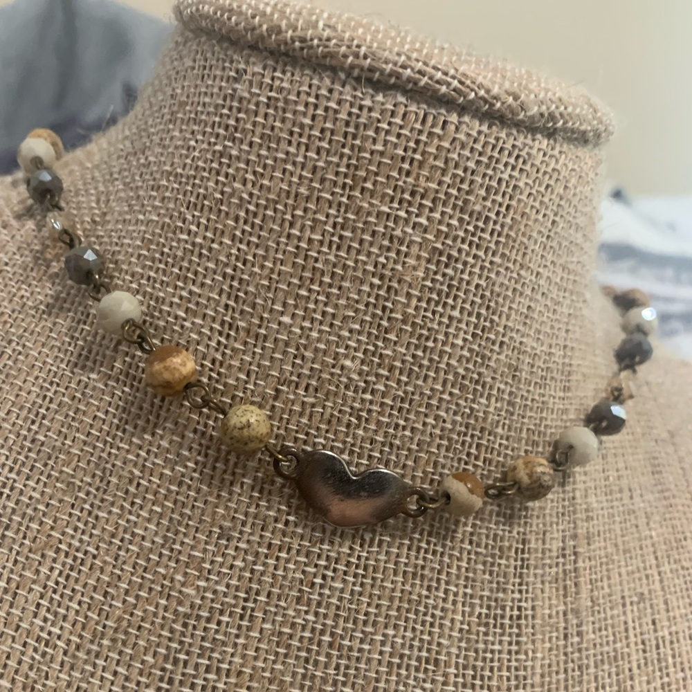 Brown heart bead choker